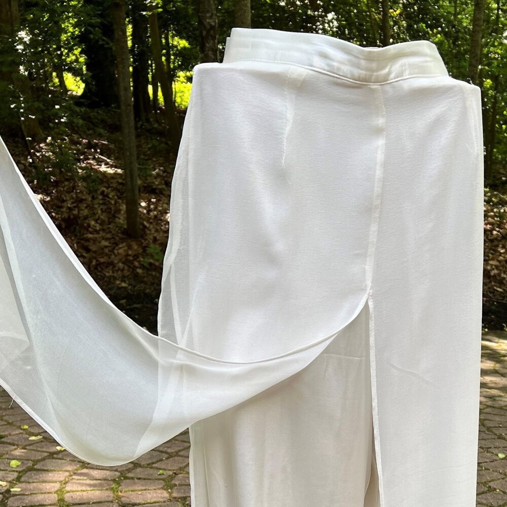 Cache Off-White Ivory Wide-Leg Satin and Silk Chiffon Dress Pants Size 8